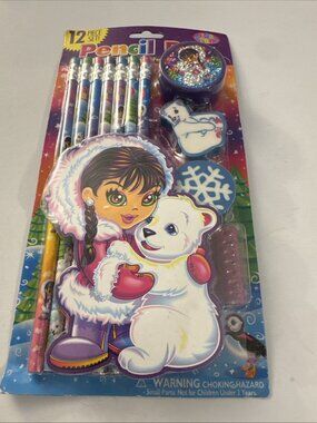 Lisa Frank 12 Pc Pencil Eskimo New Pencils Grips Erasers Sharpener Vintage H13